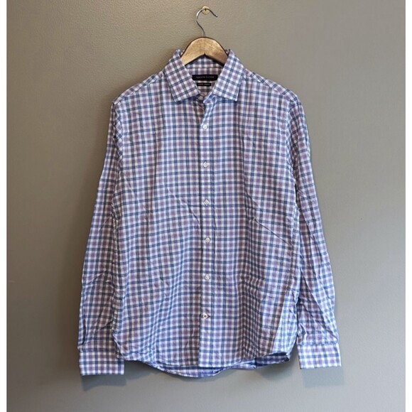 Tommy Hilfiger Size Medium Check Shirt Purple Slim Fit Stretch Mens Button 15.5 - Picture 1 of 6